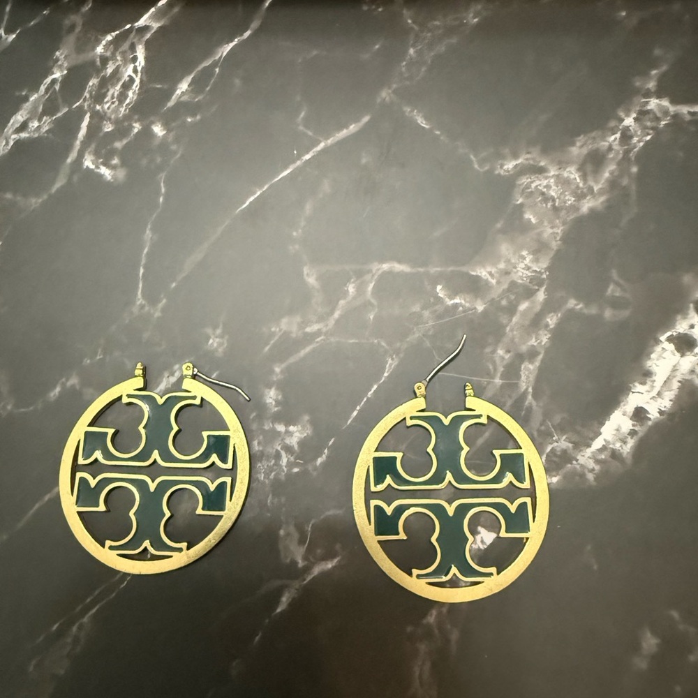 Tory Burch Miller Elegant Gold and Green Earrings